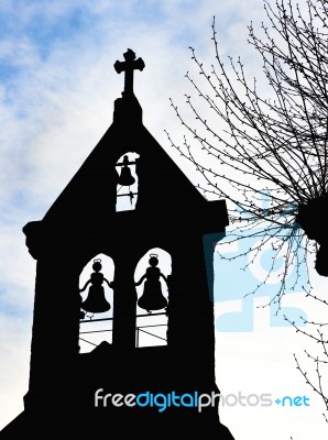 Silhouette Of Church Belfry Tower Stock Photo