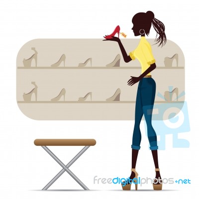 Silhouette Of Girl Shopping With High Heel Stock Image