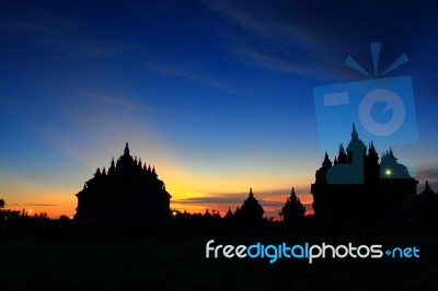 Silhouette Of Plaosan Temple Stock Photo