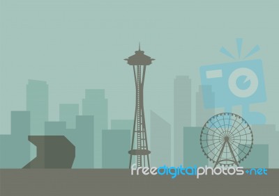 Silhouette Of Seattle Skyline Stock Image