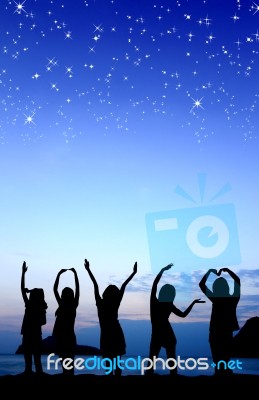 Silhouette Of Young Women Stock Image