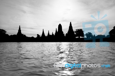 Silhouette Pagoda Black And White Stock Photo