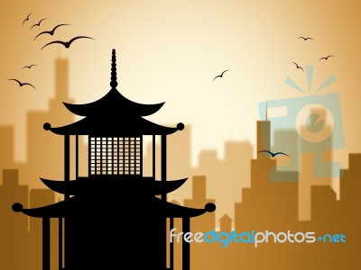 Silhouette Pagoda Shows Worship Asian And Buddhism Stock Image