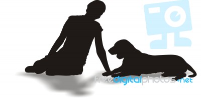 Silhouette People And Dog Stock Image