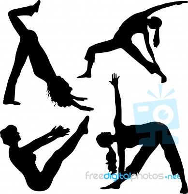 Silhouette People Doing Exercise Stock Image