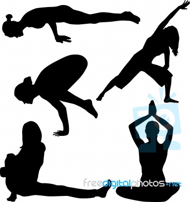 Silhouette People Doing Exercise Stock Image