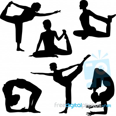 Silhouette People Doing Yoga Stock Image