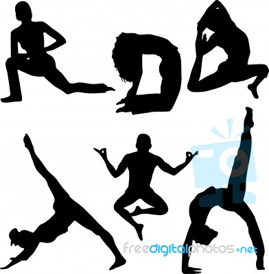 Silhouette People Doing Yoga Stock Image