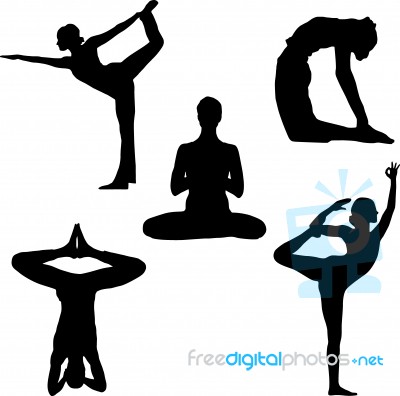 Silhouette People Doing Yoga Stock Image