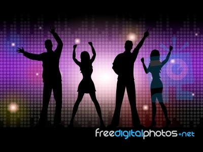 Silhouette People Indicates Disco Dancing And Celebration Stock Image