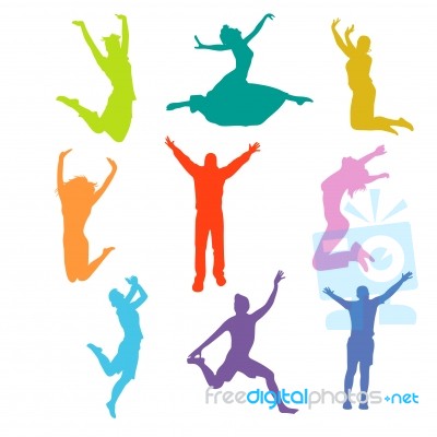 Silhouette People Jumping Stock Image