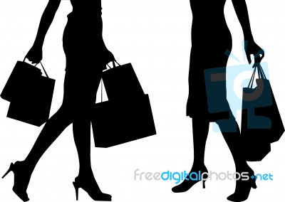 Silhouette Shopping Ladies Stock Image