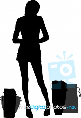 Silhouette Shopping Woman Stock Image