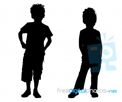 Silhouette Small Friends Stock Image