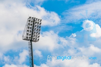 Silhouette Stadium Light And Blue Sky Stock Photo