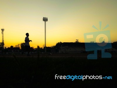 Silhouette Teen Age Run Together  Track Stock Photo