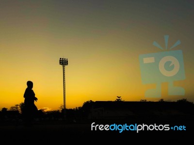 Silhouette Teen Age Run Together  Track Stock Photo