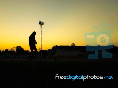 Silhouette Teen Age Run Together  Track Stock Photo