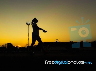 Silhouette Teen Age Run Together  Track Stock Photo