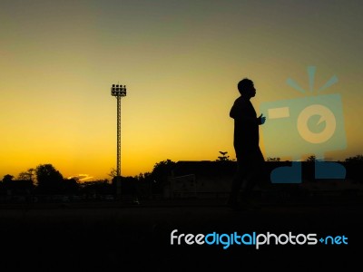 Silhouette Teen Age Run Together  Track Stock Photo