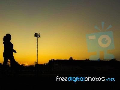 Silhouette Teen Age Run Together  Track Stock Photo