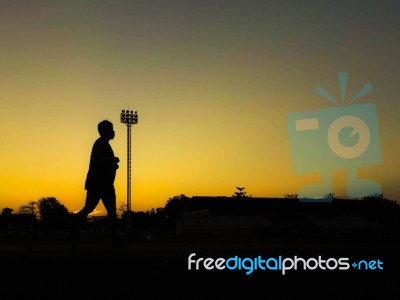 Silhouette Teen Age Run Together  Track Stock Photo