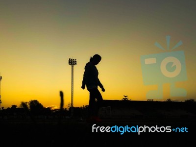 Silhouette Teen Age Run Together  Track Stock Photo