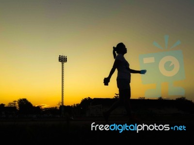 Silhouette Teen Age Run Together  Track Stock Photo