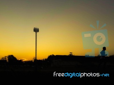 Silhouette Teen Age Run Together  Track Stock Photo