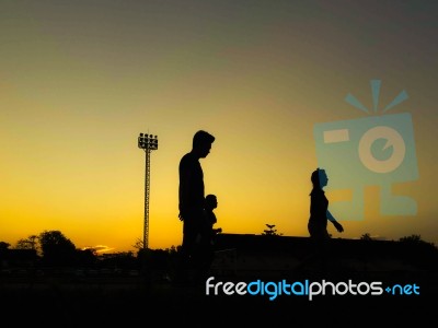 Silhouette Teen Age Run Together  Track Stock Photo