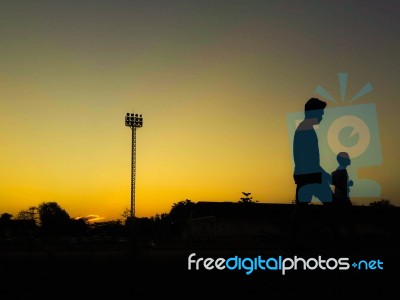 Silhouette Teen Age Run Together  Track Stock Photo