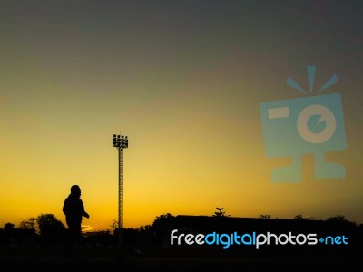 Silhouette Teen Age Run Together  Track Stock Photo