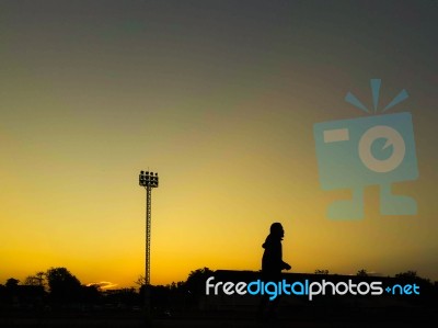 Silhouette Teen Age Run Together  Track Stock Photo