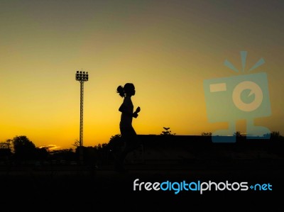 Silhouette Teen Age Run Together  Track Stock Photo