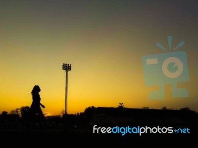 Silhouette Teen Age Run Together  Track Stock Photo