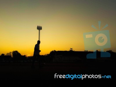 Silhouette Teen Age Run Together  Track Stock Photo