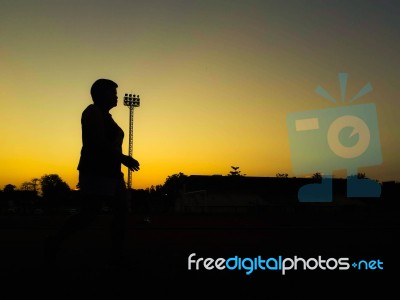 Silhouette Teen Age Run Together  Track Stock Photo