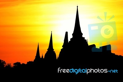 Silhouette Wat Mahathat Stock Photo