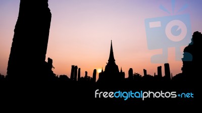 Silhouette Wat Phra Si Sanphet, Thailand Stock Photo