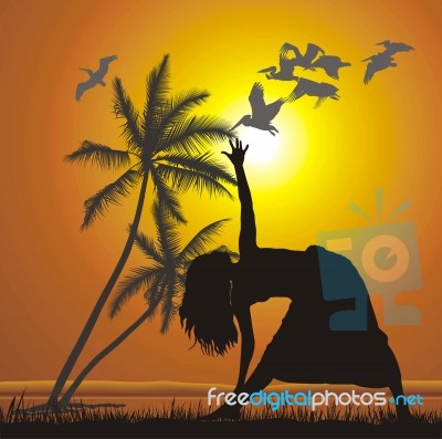 Silhouette Woman Doing Exercise Stock Image