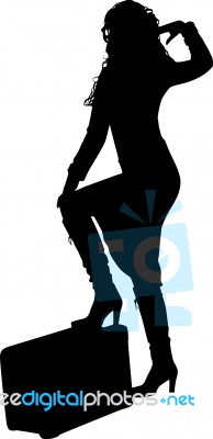 Silhouette Woman Traveler Stock Image