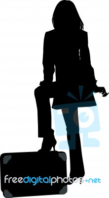 Silhouette Woman Traveler Stock Image