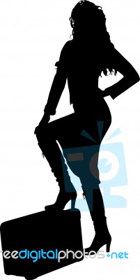 Silhouette Woman Traveler Stock Image