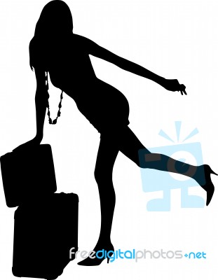 Silhouette Woman Traveler Stock Image