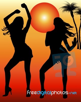 Silhouette Women Dancers Stock Image