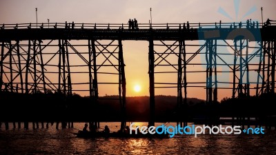 Silhouetted Bridge At Sunset Stock Photo