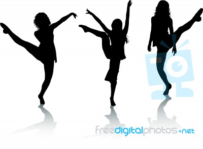 Silhouettes Of Dancing Women Stock Image