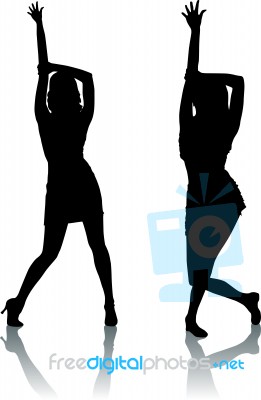 Silhouettes Of Dancing Women Stock Image