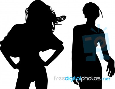 Silhouettes Of Fashion Girls Stock Image