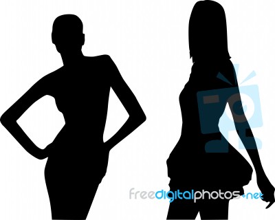 Silhouettes Of Fashion Girls Stock Image